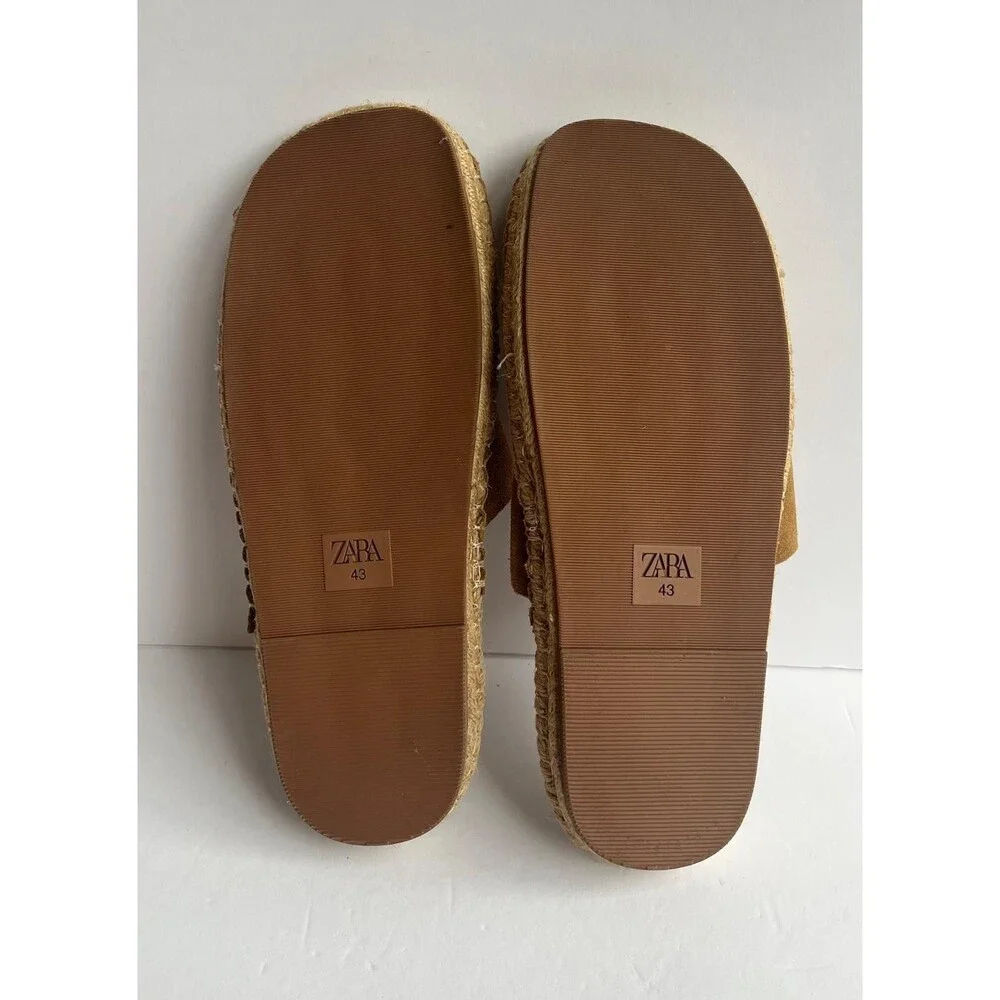 ZARA Men's Suede Espadrille Slide Sandals Brown Tan EU 43